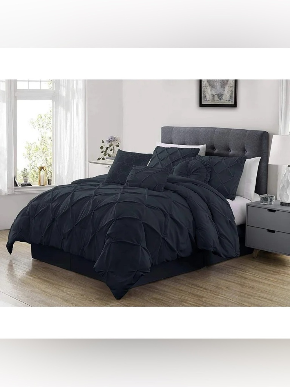 Plush Pintuck king 3 piece Comforter Set - Dark Charcoal